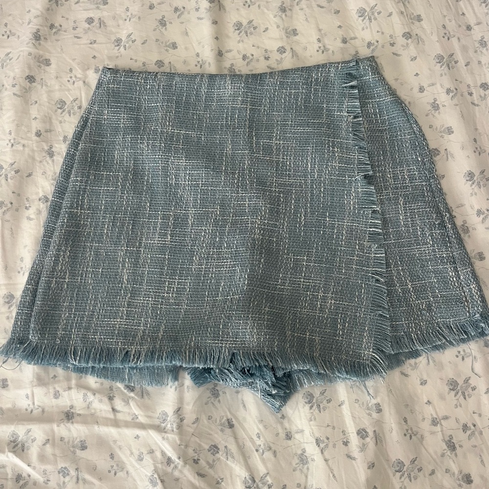HYFVE Light Blue Tweed Skirt with Fringe
